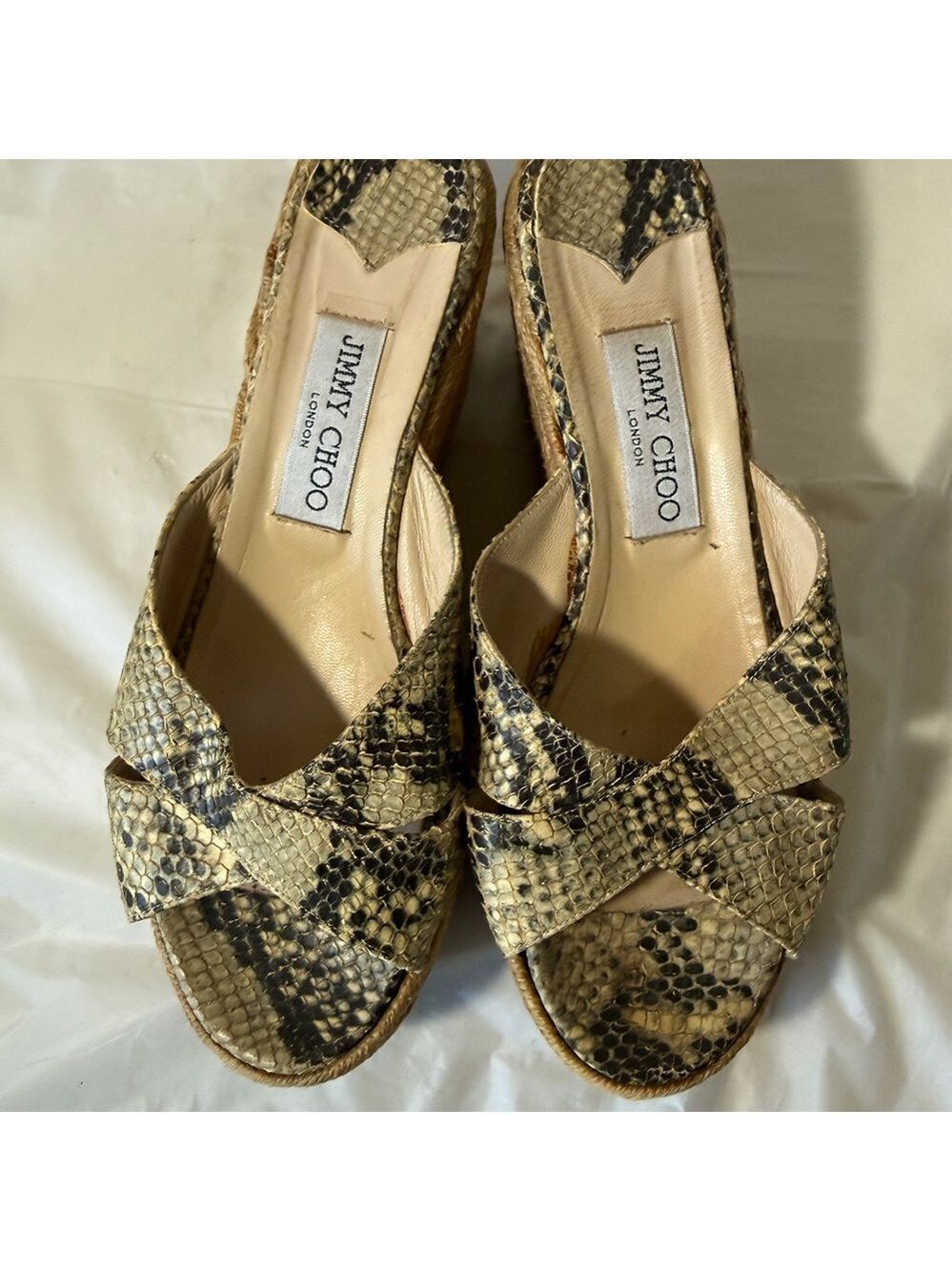 Jimmy Choo criss cross Sandals Wedge Espadrille Snake Embossed Women's Size 9